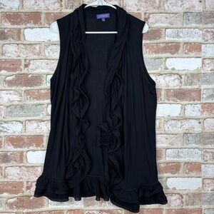 Vivienne Tam Black short sleeve ruffle cardigan open front XL